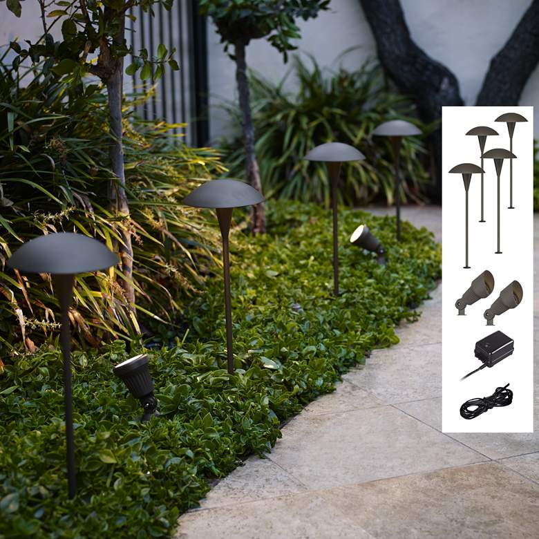 Image 1 Mushroom Bronze 8-Piece Outdoor LED Landscape Lighting Set