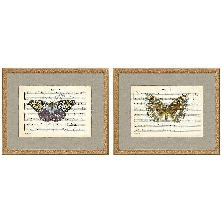 Image 1 Musical Butterflies 16"W x 13"H Framed Art Set of 2
