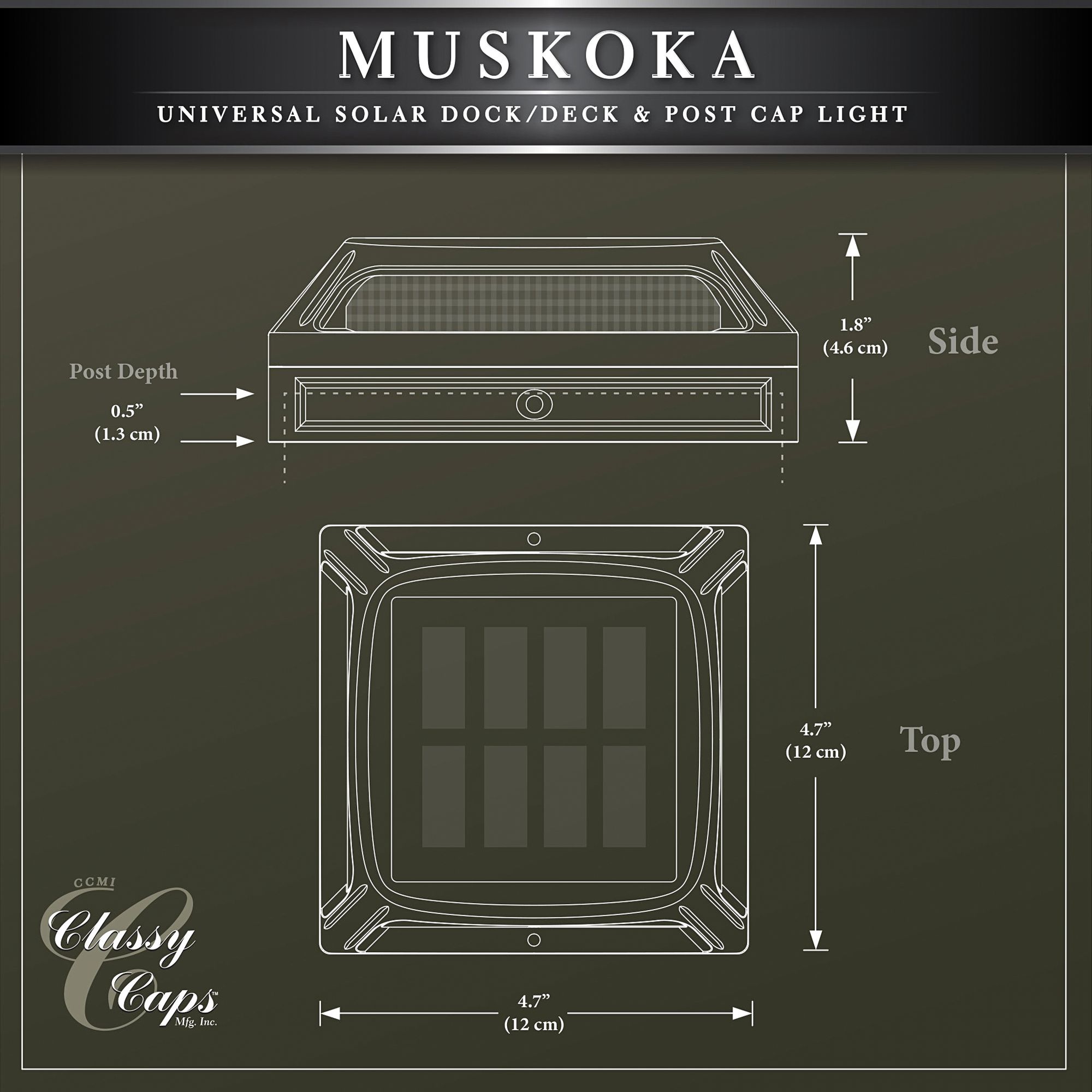 Muskoka 1 3/4" High Black Solar LED Post/Path/Dock Light