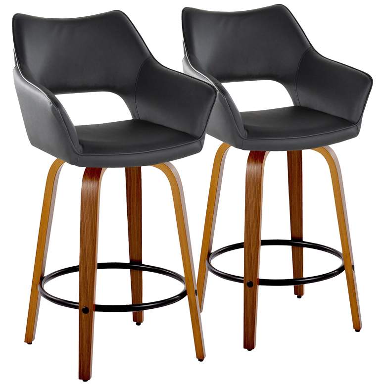 Image 2 Mustang Counter Stool in Walnut and Black PU with by LumiSource Pair