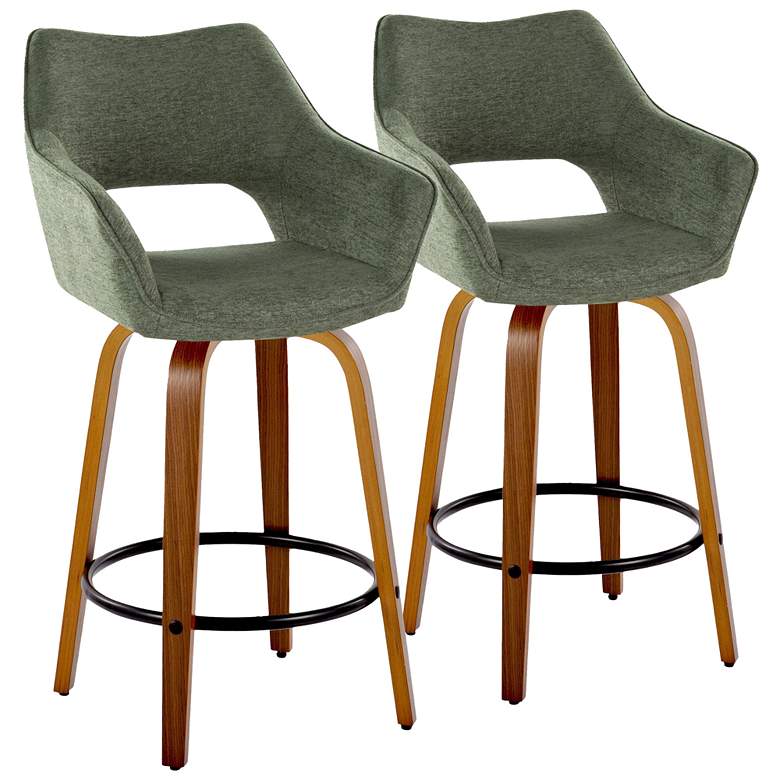 Image 2 Mustang Counter Stool Walnut Green Fabric with by LumiSource Pair