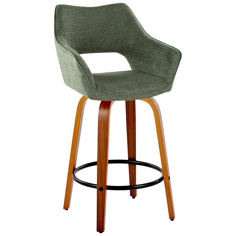 Image 3 Mustang Counter Stool Walnut Green Fabric with by LumiSource Pair more views