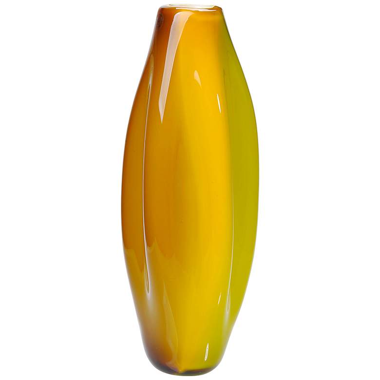 Image 1 Mustard Yellow-Olive Green Hand-Blown 22" High Glass Vase