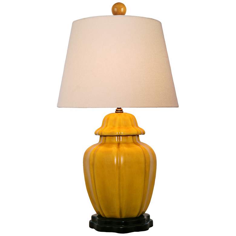 Image 1 Mustard Yellow with Beige Empire Shade Porcelain Table Lamp