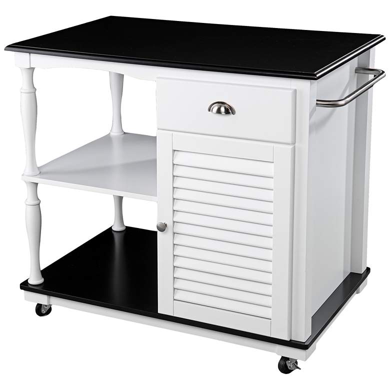 Image 2 Muxlow 38 1/2 inch Wide White Rolling Kitchen Island Table or Bar Cart