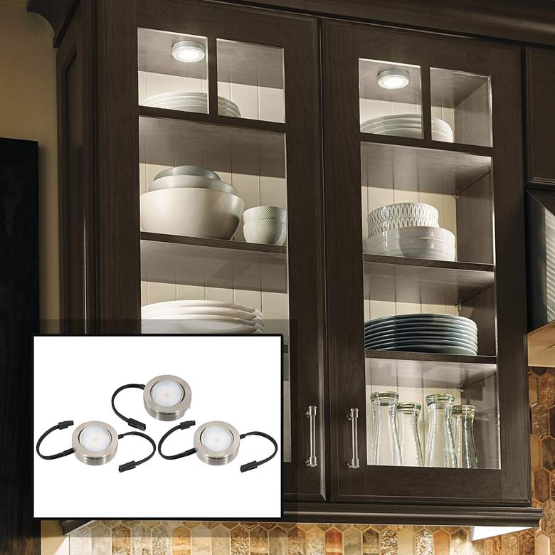 Image 1 MVP Nickel Under Cabinet LED 3-Puck Light Plug-In Kit