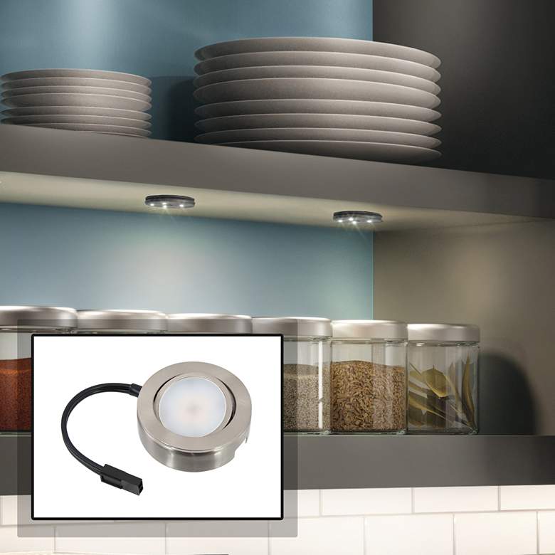 Image 1 MVP Nickel Under Cabinet LED Single Puck Light Plug-In Kit