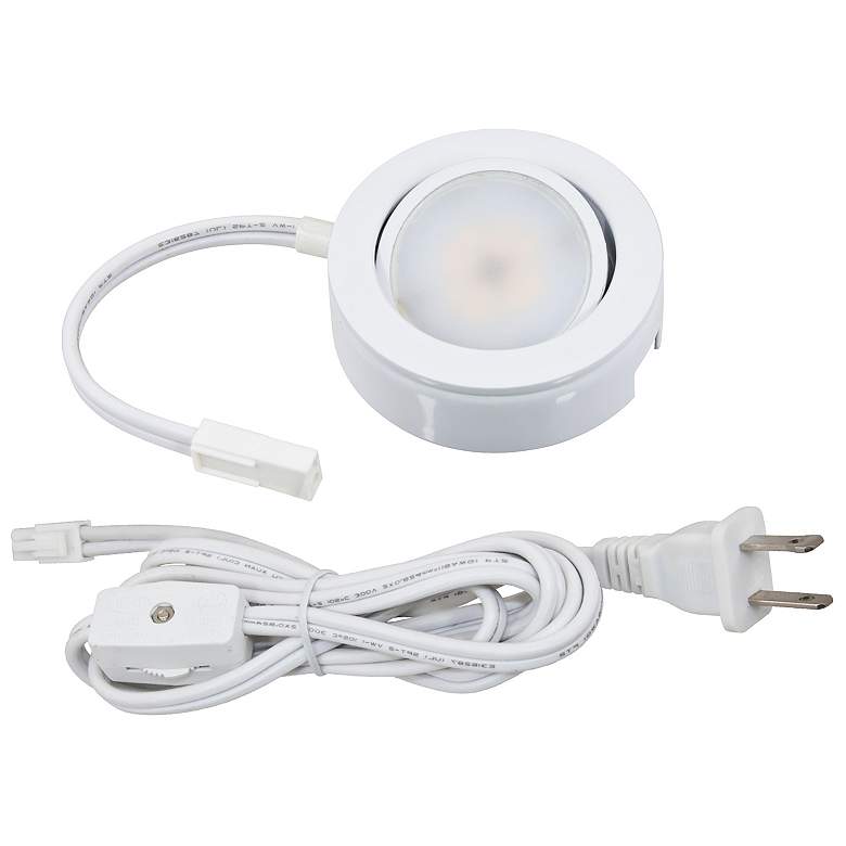 Image 1 MVP White Under Cabinet LED Single Puck Light Plug-In Kit