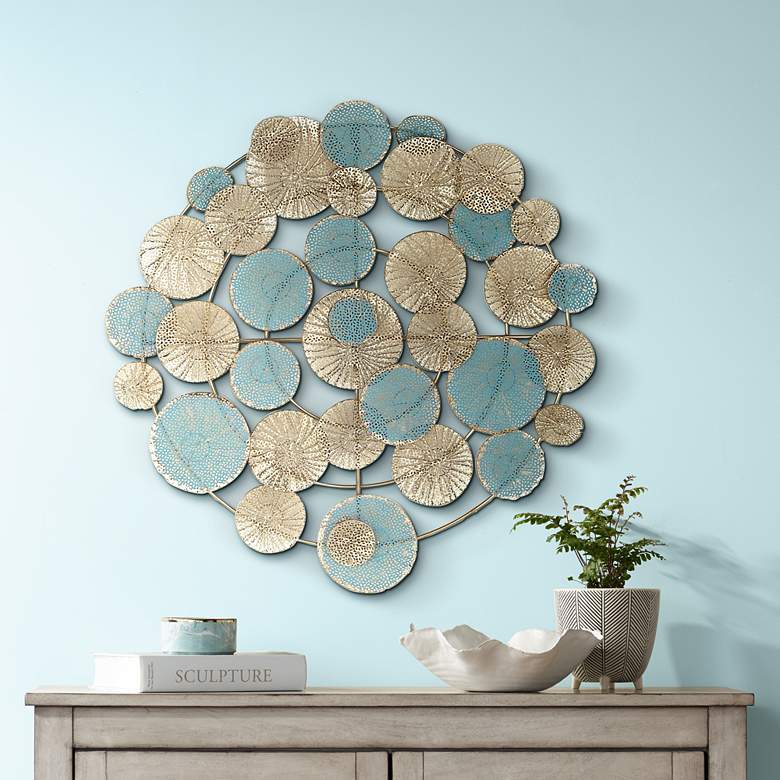 Image 1 Myers Blue and Gold 32 inch Round Metal Wall Art