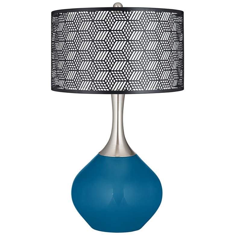 Image 1 Mykonos Blue Black Metal Shade Spencer Table Lamp