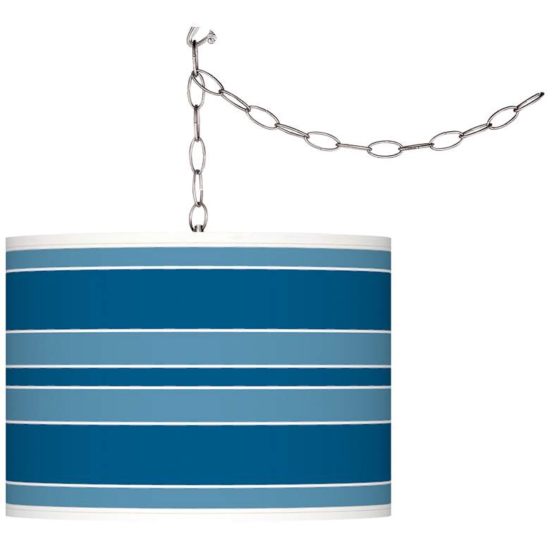 Image 1 Mykonos Blue Bold Stripe Giclee Glow Plug-In Swag Pendant