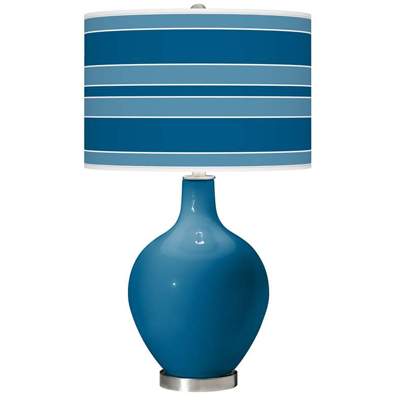 Image 1 Mykonos Blue Bold Stripe Ovo Table Lamp