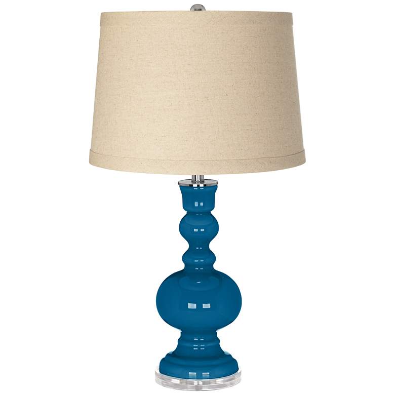 Image 1 Mykonos Blue Burlap Drum Shade Apothecary Table Lamp