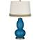Mykonos Blue Double Gourd Table Lamp with Scallop Lace Trim