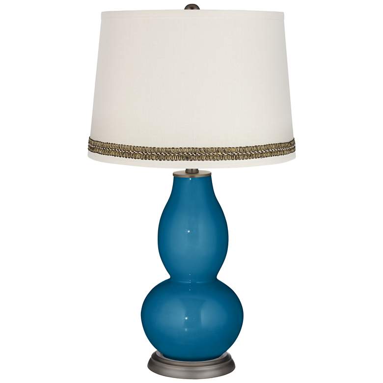 Image 1 Mykonos Blue Double Gourd Table Lamp with Wave Braid Trim