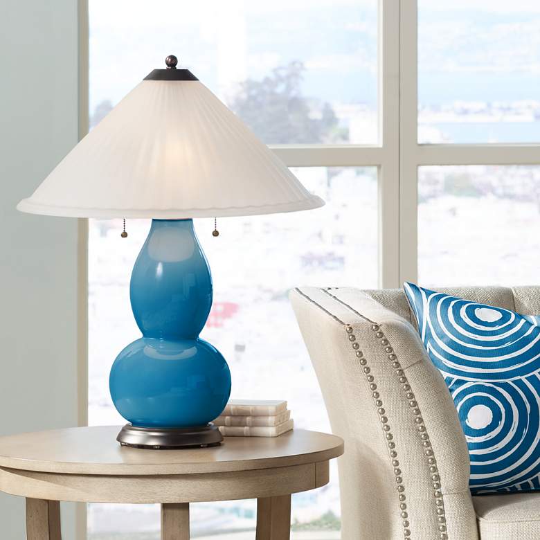 Image 1 Mykonos Blue Fulton Table Lamp with Fluted Glass Shade