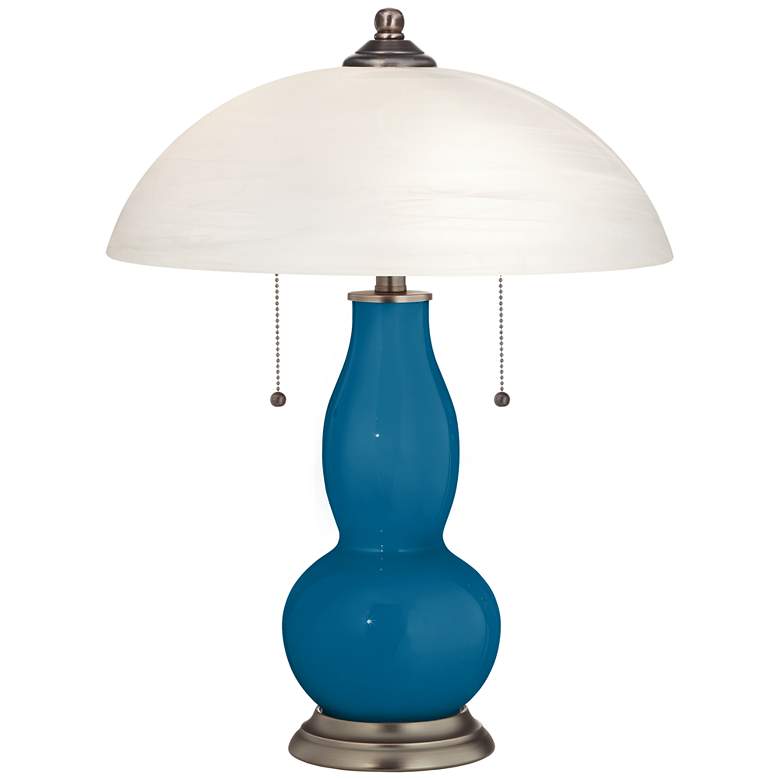 Mykonos Blue Gourd-Shaped Table Lamp with Alabaster Shade