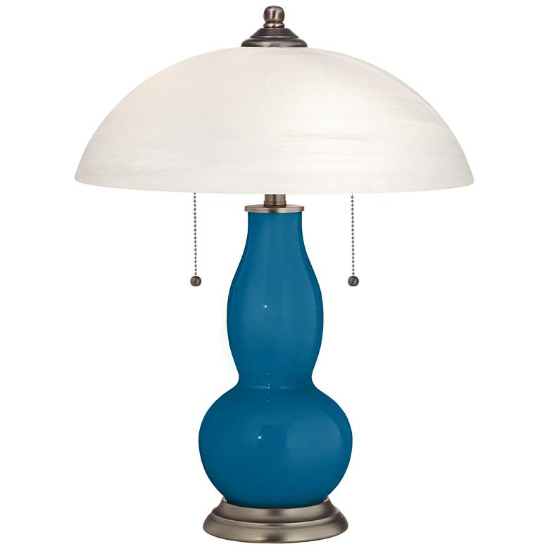 Image 1 Mykonos Blue Gourd-Shaped Table Lamp with Alabaster Shade