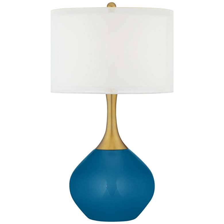 Image 1 Mykonos Blue Nickki Brass Modern Table Lamp