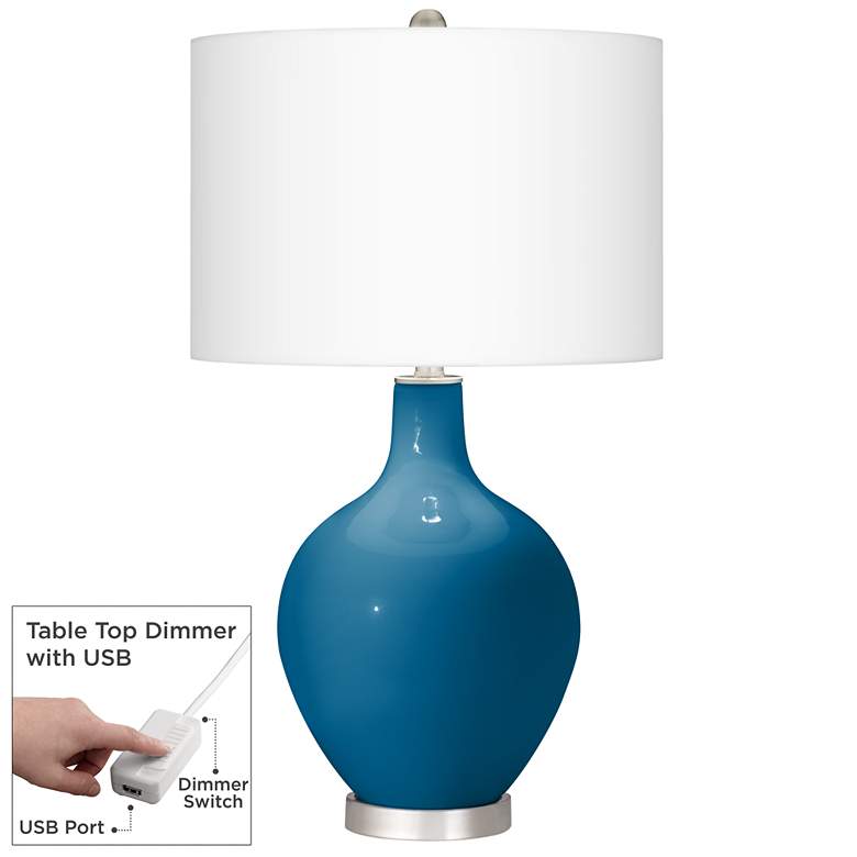 Image 1 Mykonos Blue Ovo Table Lamp With Dimmer
