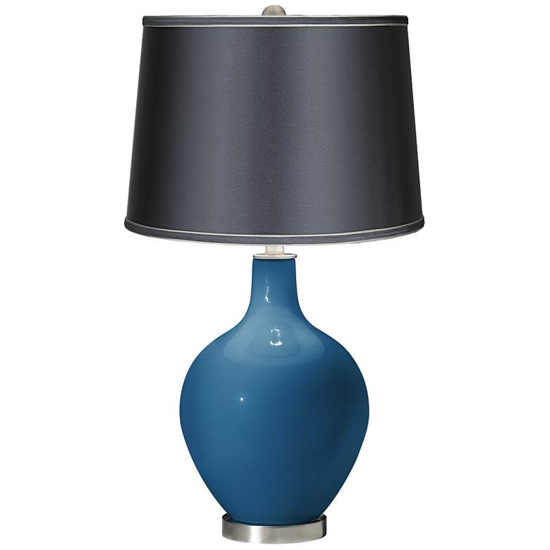Image 1 Mykonos Blue - Satin Dark Gray Shade Ovo Table Lamp