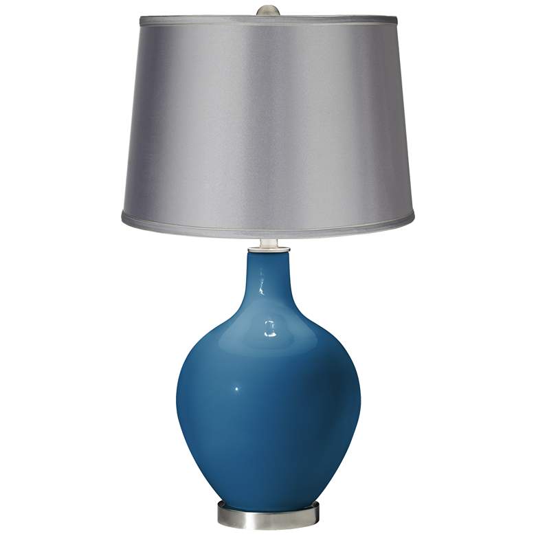 Image 1 Mykonos Blue - Satin Light Gray Shade Ovo Table Lamp