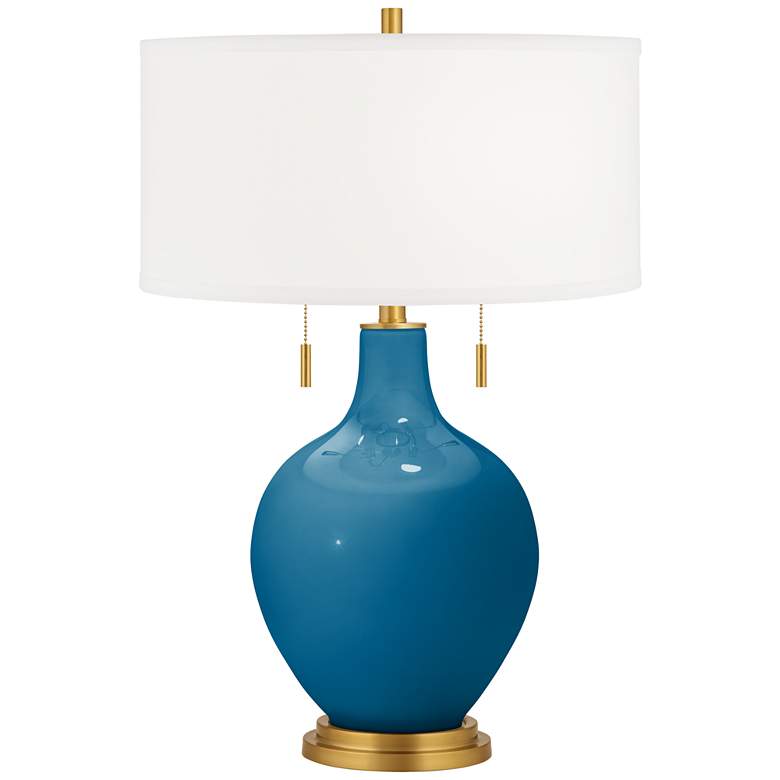 Image 2 Mykonos Blue Toby Brass Accents Table Lamp with Dimmer