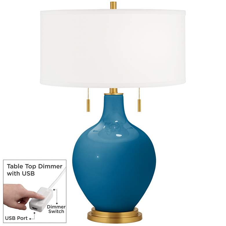 Image 1 Mykonos Blue Toby Brass Accents Table Lamp with Dimmer
