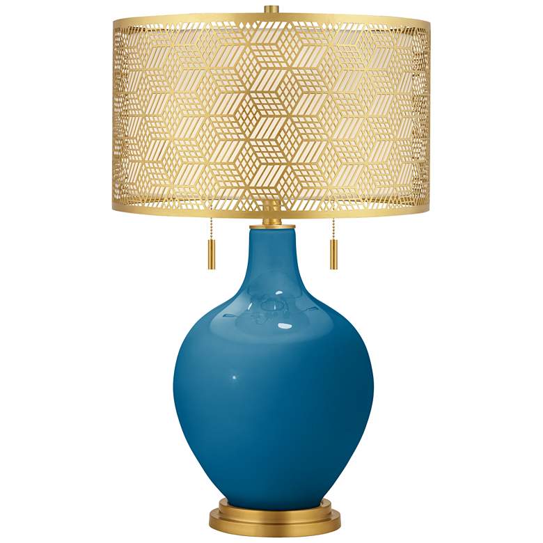 Image 1 Mykonos Blue Toby Brass Metal Shade Table Lamp