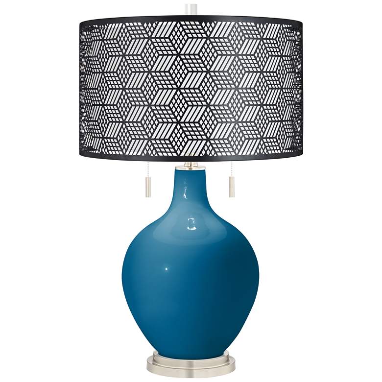 Image 1 Mykonos Blue Toby Table Lamp With Black Metal Shade