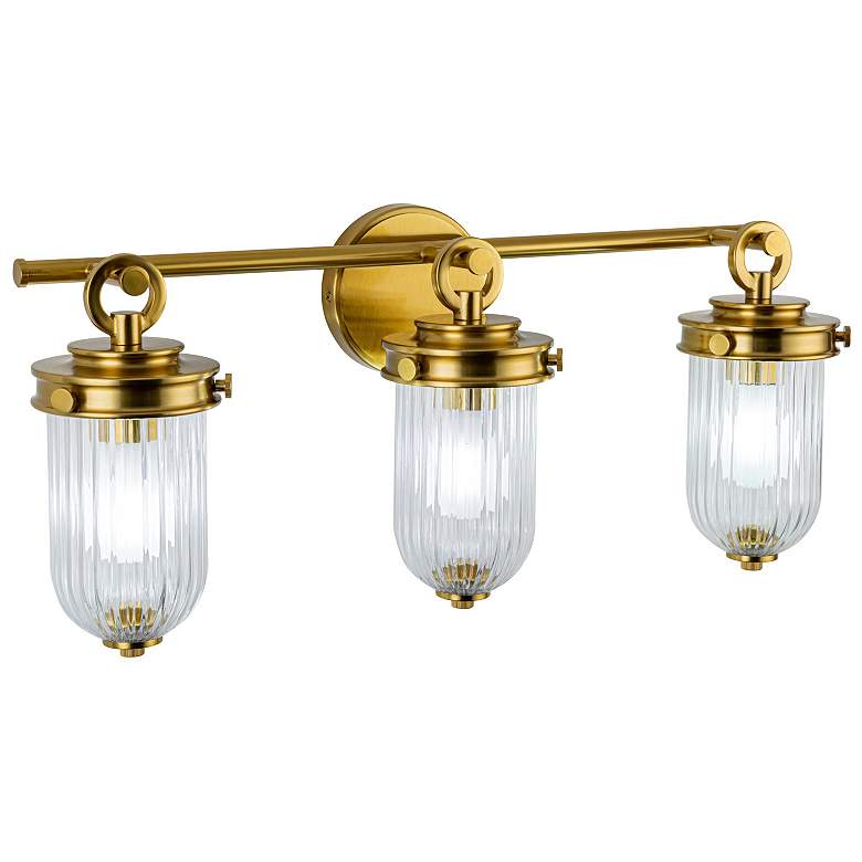 Image 4 Myla 10.9"H 3-Light Vintage Brass Vanity w/ Clear Ribbed Shade more views