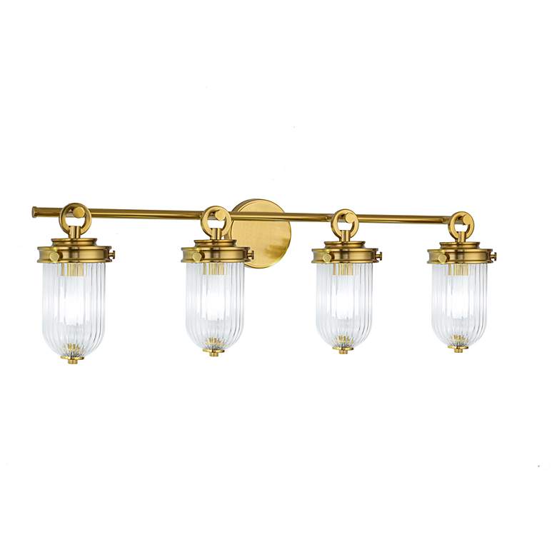Image 2 Myla 10.9"H 4-Light Vintage Brass Vanity w/ Clear Ribbed Shade more views