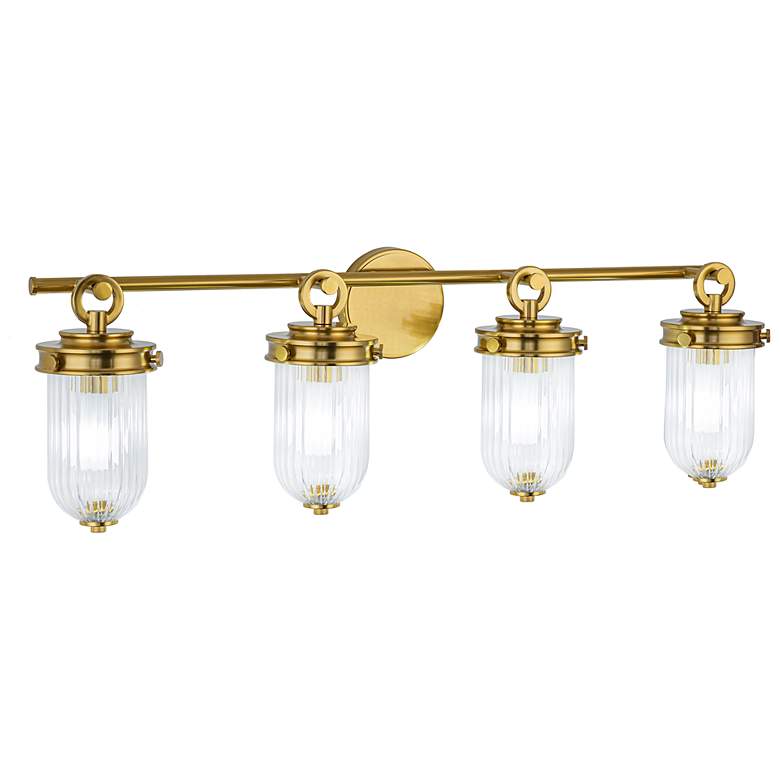 Image 3 Myla 10.9"H 4-Light Vintage Brass Vanity w/ Clear Ribbed Shade more views