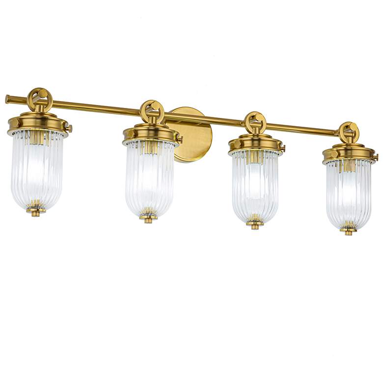 Image 4 Myla 10.9"H 4-Light Vintage Brass Vanity w/ Clear Ribbed Shade more views