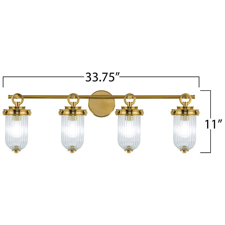 Image 7 Myla 10.9"H 4-Light Vintage Brass Vanity w/ Clear Ribbed Shade more views
