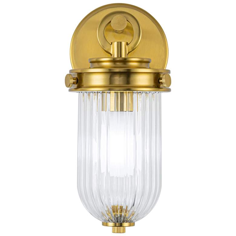 Image 1 Myla 10.9" High Vintage Brass Wall Sconce w/ Clear Ribbed Shade