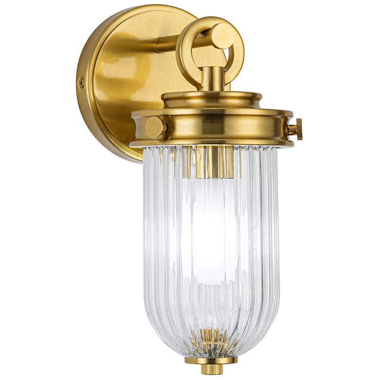 Image 2 Myla 10.9" High Vintage Brass Wall Sconce w/ Clear Ribbed Shade more views