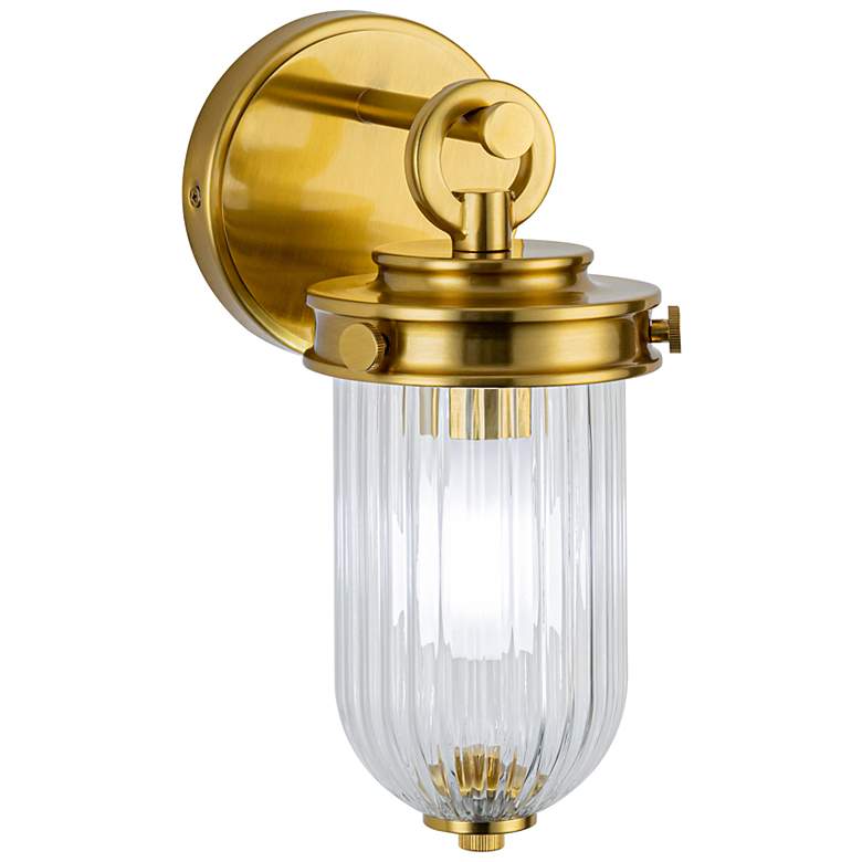 Image 3 Myla 10.9" High Vintage Brass Wall Sconce w/ Clear Ribbed Shade more views