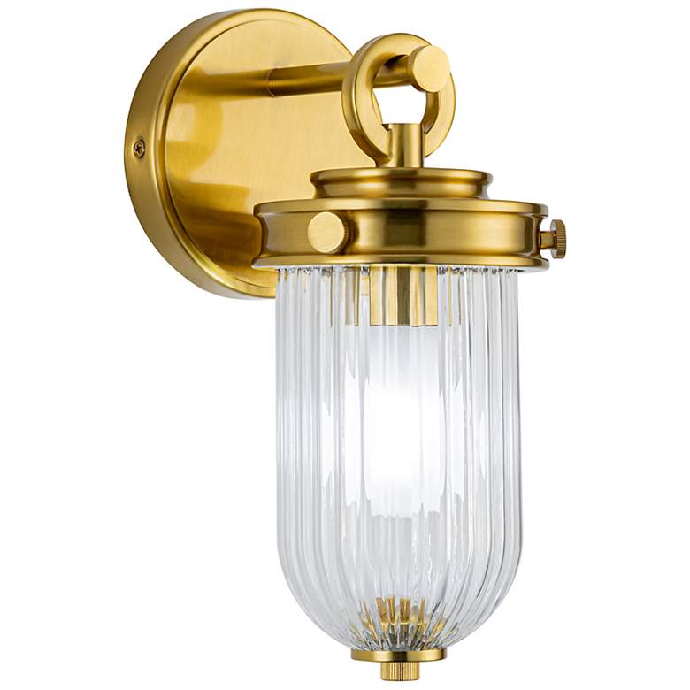 Image 4 Myla 10.9" High Vintage Brass Wall Sconce w/ Clear Ribbed Shade more views