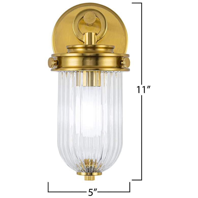 Image 7 Myla 10.9" High Vintage Brass Wall Sconce w/ Clear Ribbed Shade more views