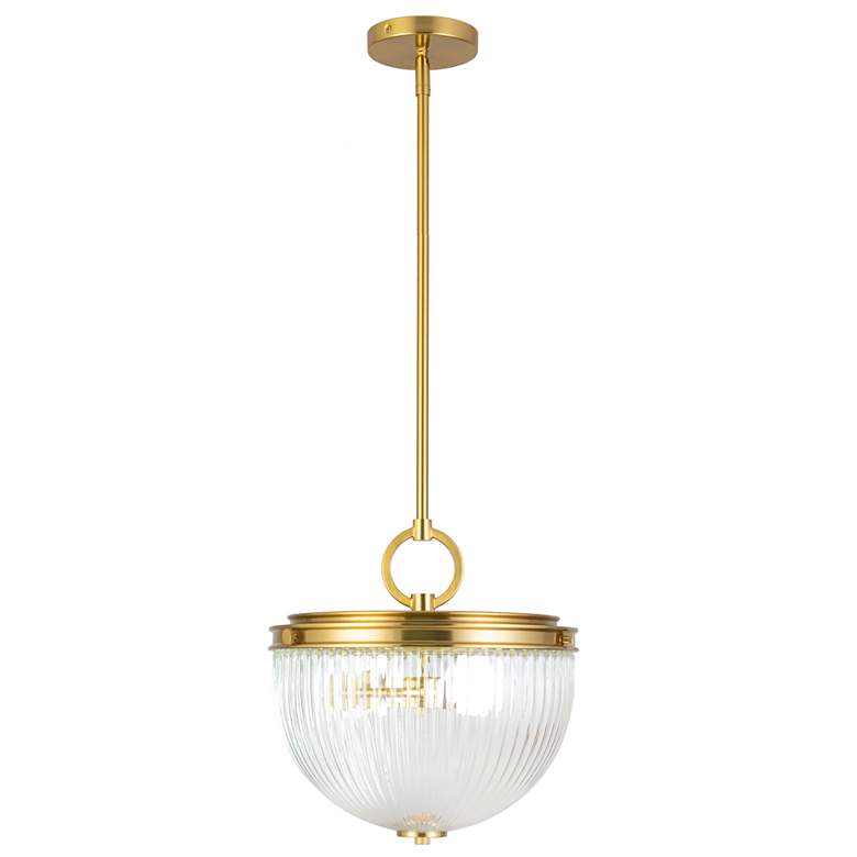 Image 1 Myla 12.62" Wide 2-Light Vintage Brass Pendant w/ Clear Ribbed Shade
