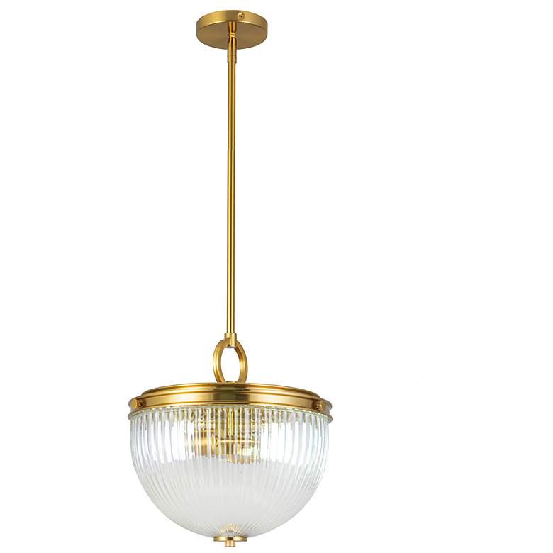 Image 2 Myla 12.62" Wide 2-Light Vintage Brass Pendant w/ Clear Ribbed Shade more views