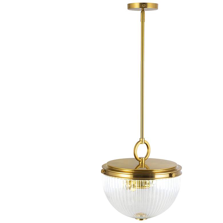 Image 3 Myla 12.62" Wide 2-Light Vintage Brass Pendant w/ Clear Ribbed Shade more views