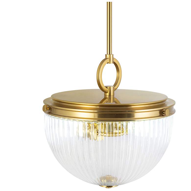 Image 4 Myla 12.62" Wide 2-Light Vintage Brass Pendant w/ Clear Ribbed Shade more views