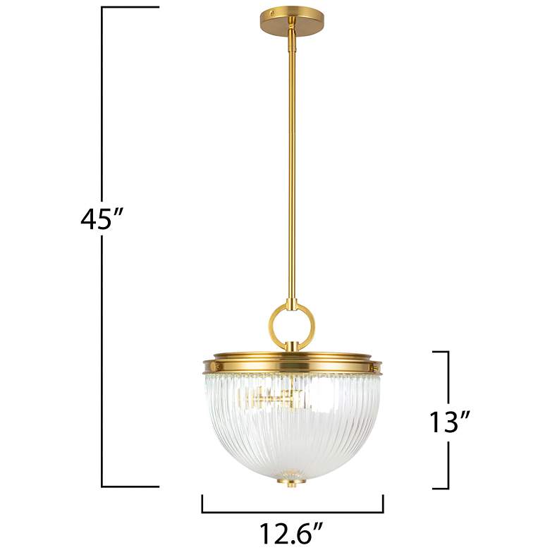 Image 7 Myla 12.62" Wide 2-Light Vintage Brass Pendant w/ Clear Ribbed Shade more views