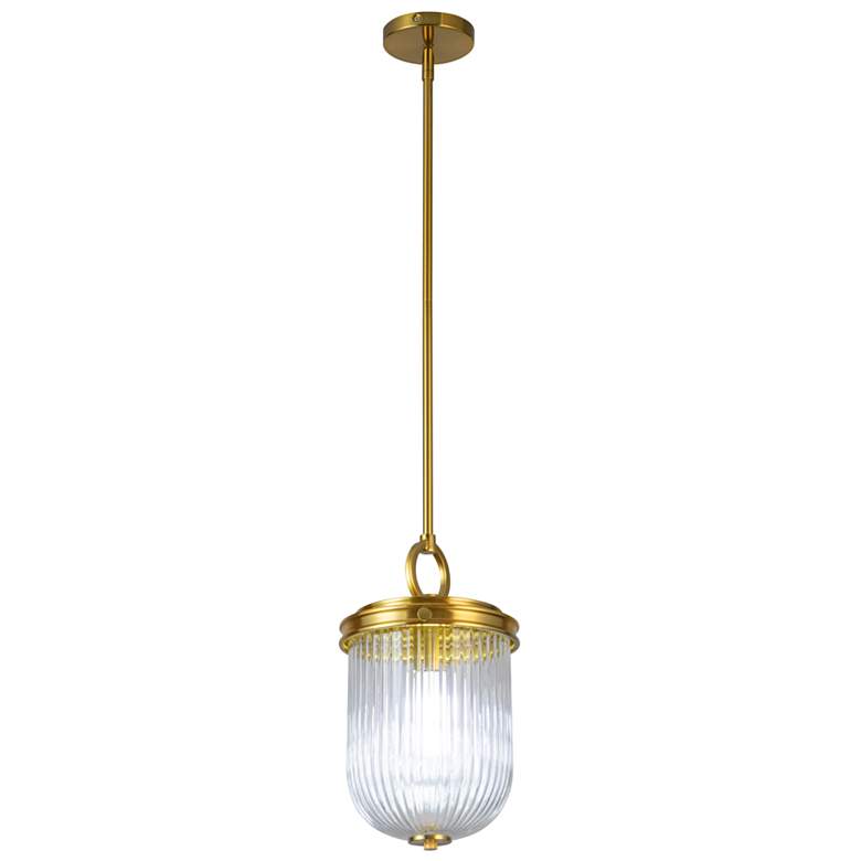 Image 1 Myla 8.6" Wide Vintage Brass Pendant w/ Clear Ribbed Shade