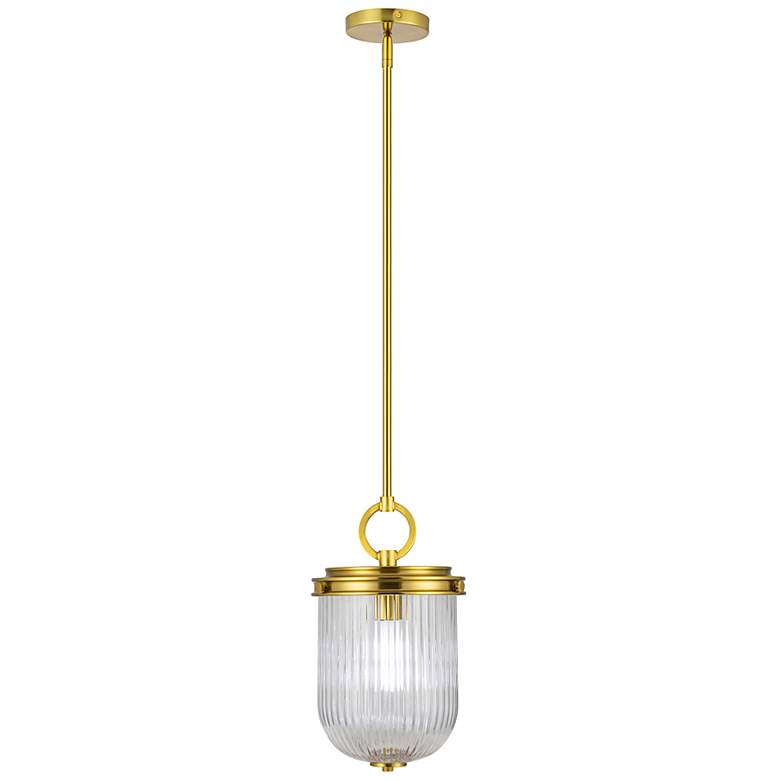 Image 2 Myla 8.6" Wide Vintage Brass Pendant w/ Clear Ribbed Shade more views