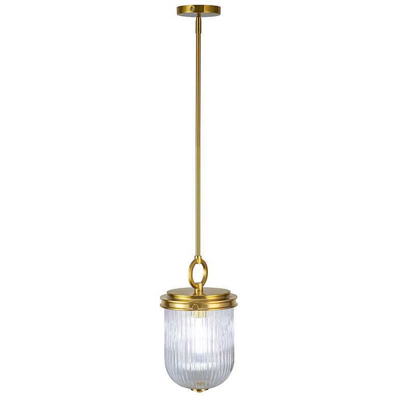 Image 3 Myla 8.6" Wide Vintage Brass Pendant w/ Clear Ribbed Shade more views