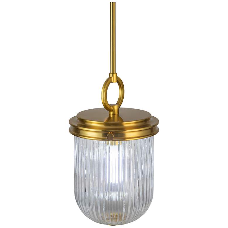 Image 4 Myla 8.6" Wide Vintage Brass Pendant w/ Clear Ribbed Shade more views