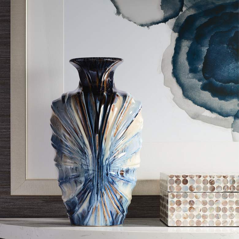 Image 1 Myla Multi-Color Blue 15 1/2 inch High Large Ceramic Vase